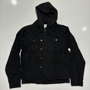 NWT Sun Stone Hybrid Hooded Trucker Jean Jacket Sz M Black Y2K Outerwear Men's